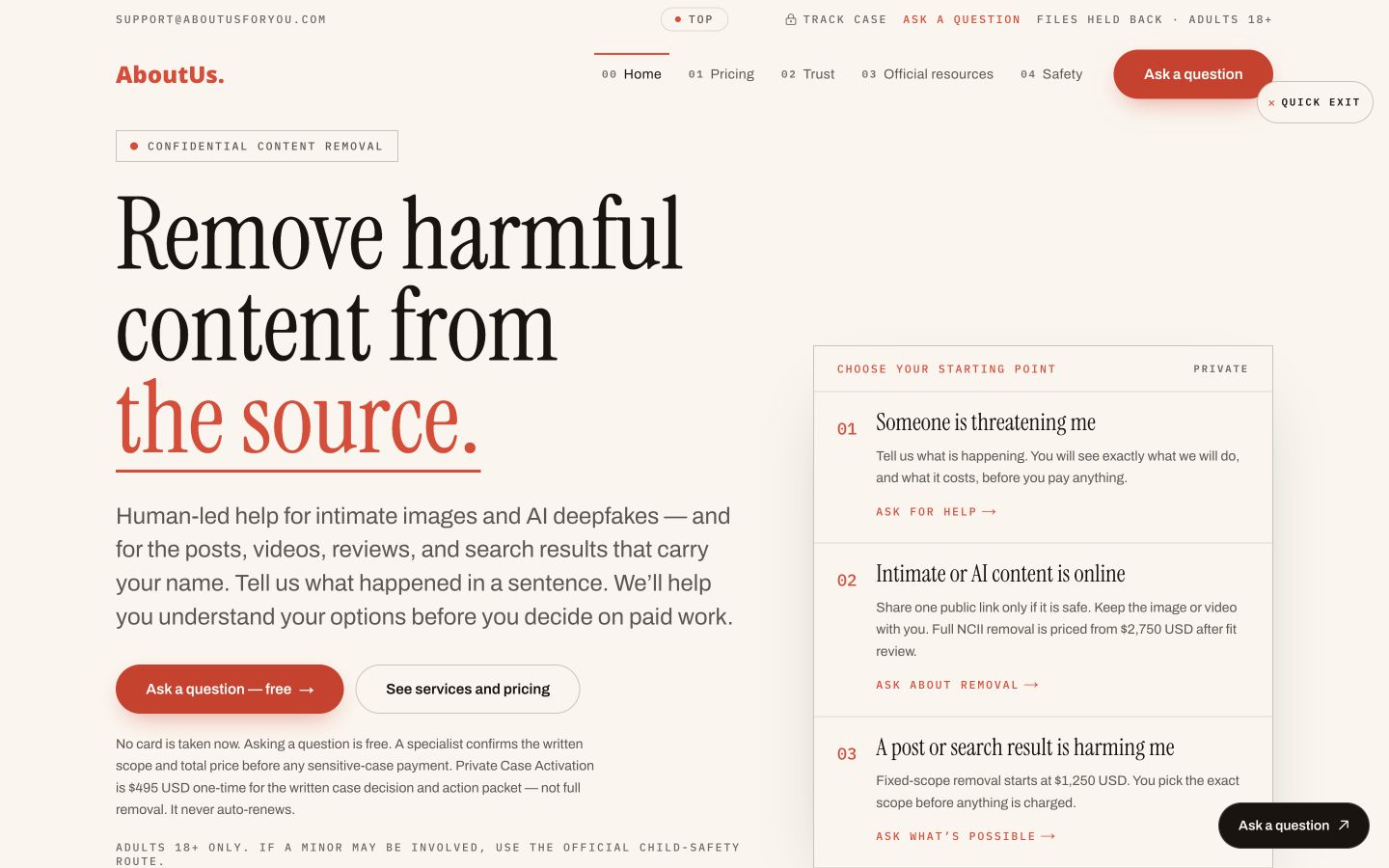 AboutUs US client website
